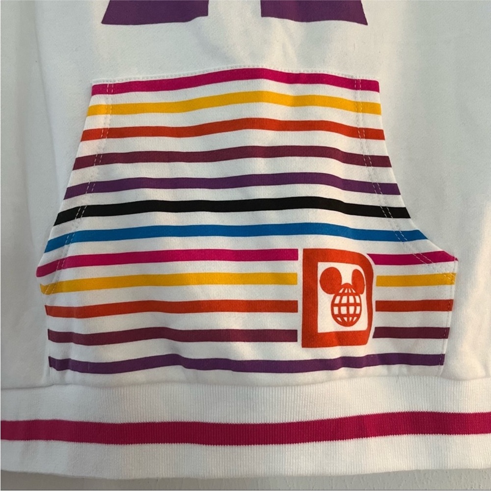 Disney Parks White Retro Stripe Castle Pullover Hoodie XL Mickey Pride Jacket - Picture 4 of 7